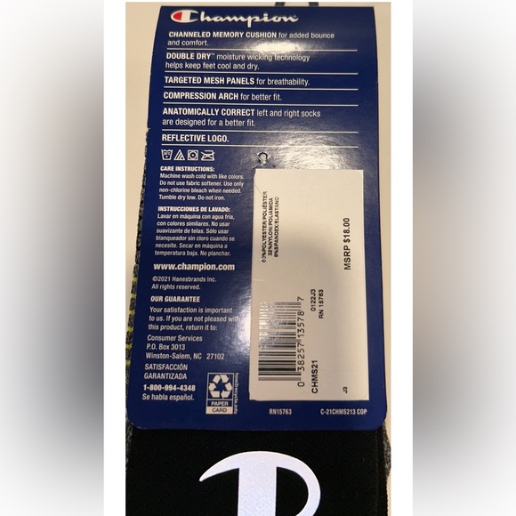 Champion Crew Sock 3 Pair Men’s 6-12 Black Gray Blue w Logo Cushioned NEW $18 - Picture 2 of 11